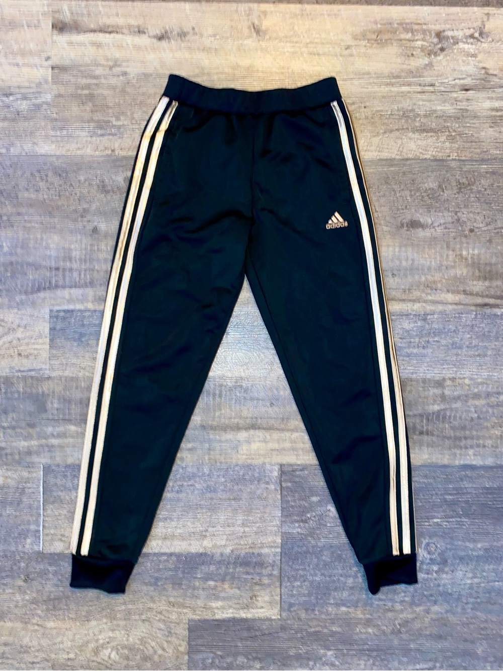 adidas Kids Black Joggers with Gold Side Stripes